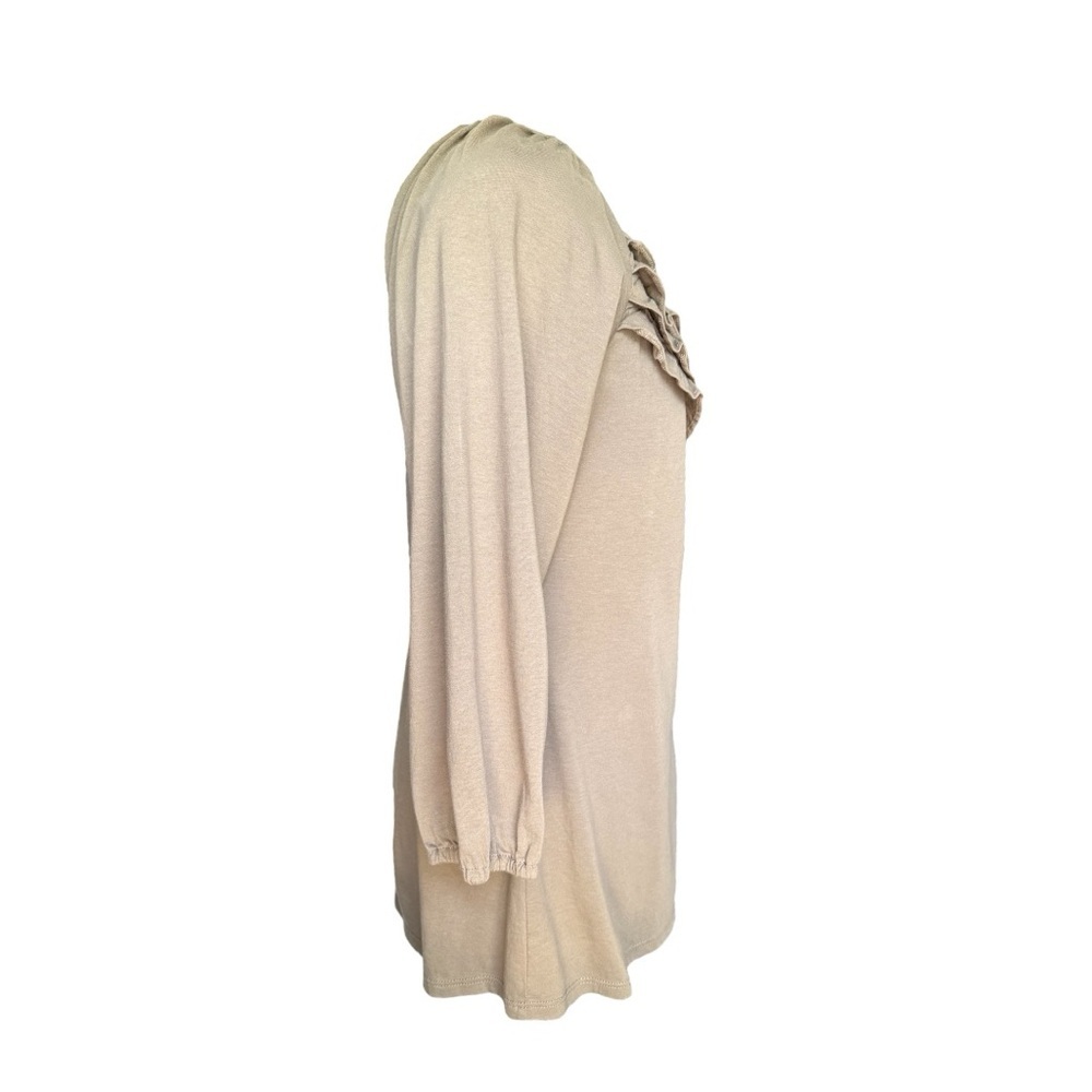 NWOT Garnet Hill Cream Taupe Ruffled 3/4 Sleeve Blouse - Picture 3 of 6